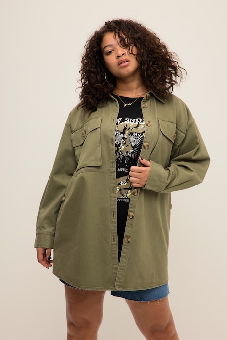 Jacke, Overshirt, oversized, Hemdkragen, Brusttaschen, Langarm