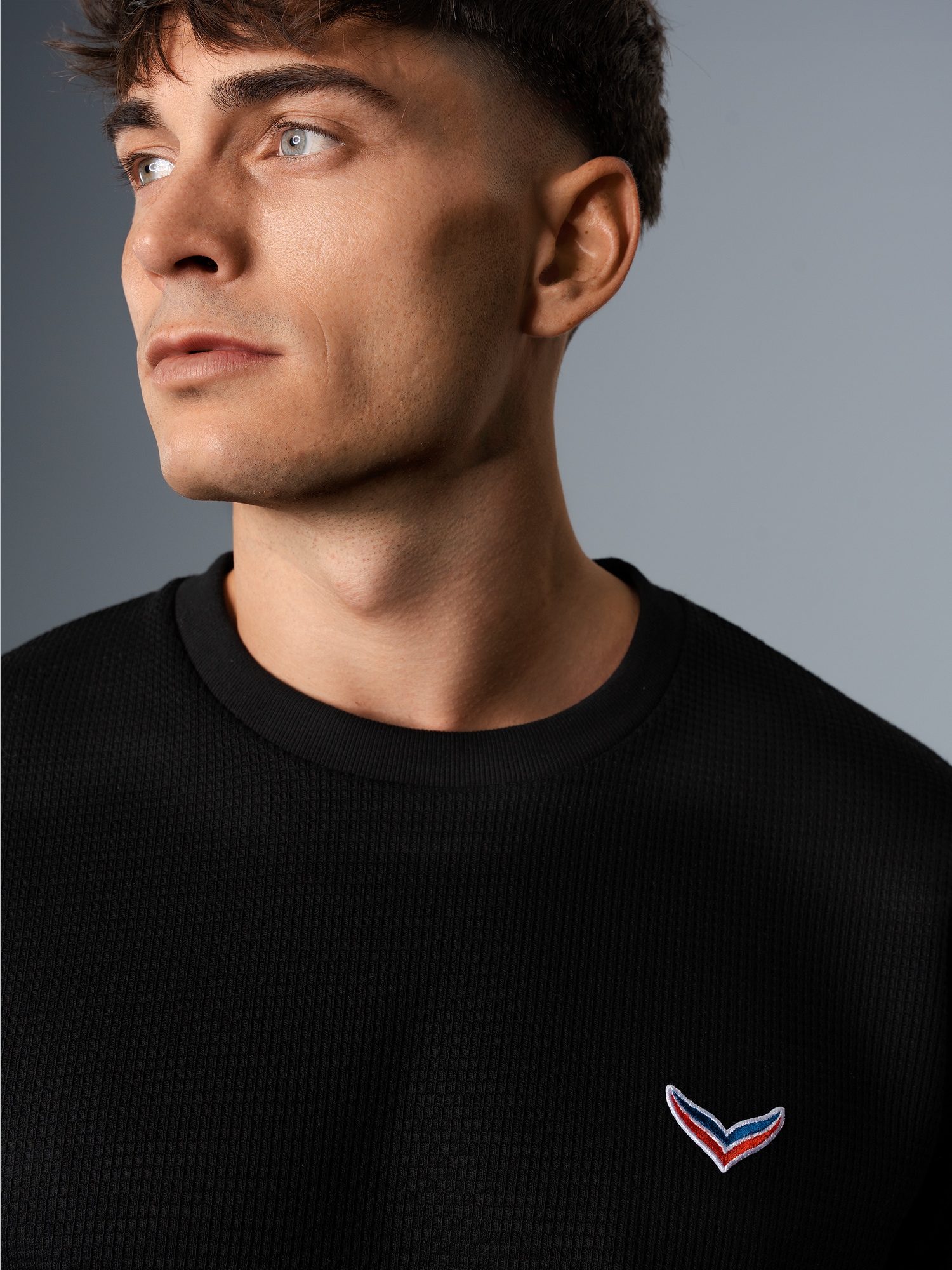 Oversized T-Shirt in Waffeloptik Schwarz