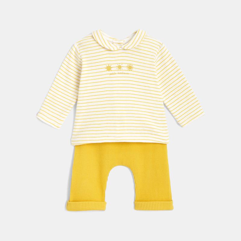 Ensemble t-shirt et pantalon bébé garçon en coton bio jaune Absorba Jaune