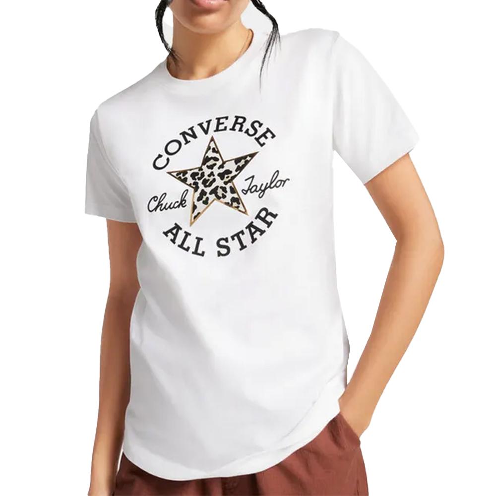 Converse T-shirt Blanc Femme Converse Chuck Patch Leopard