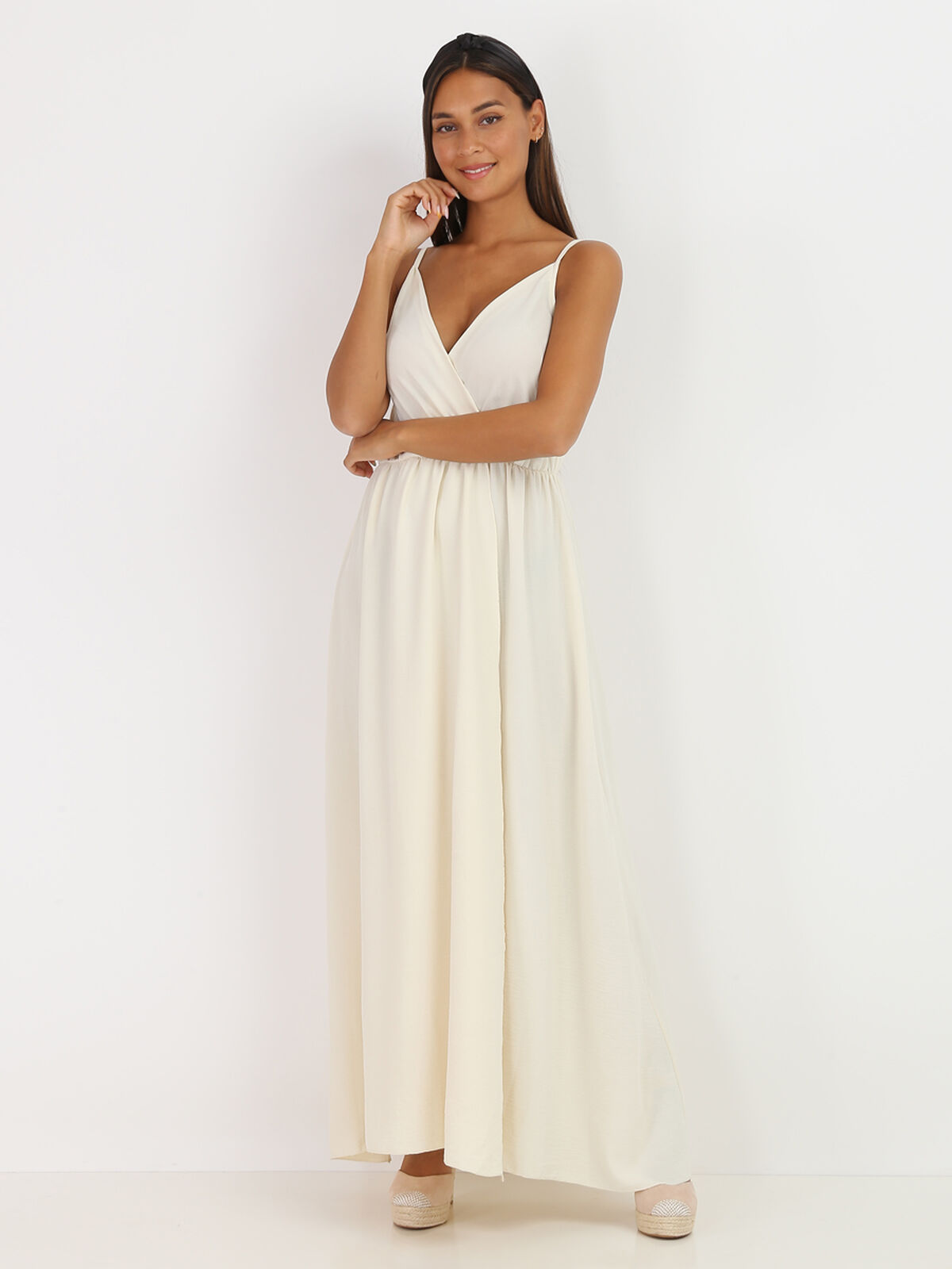 Robe longue portefeuille- Beige