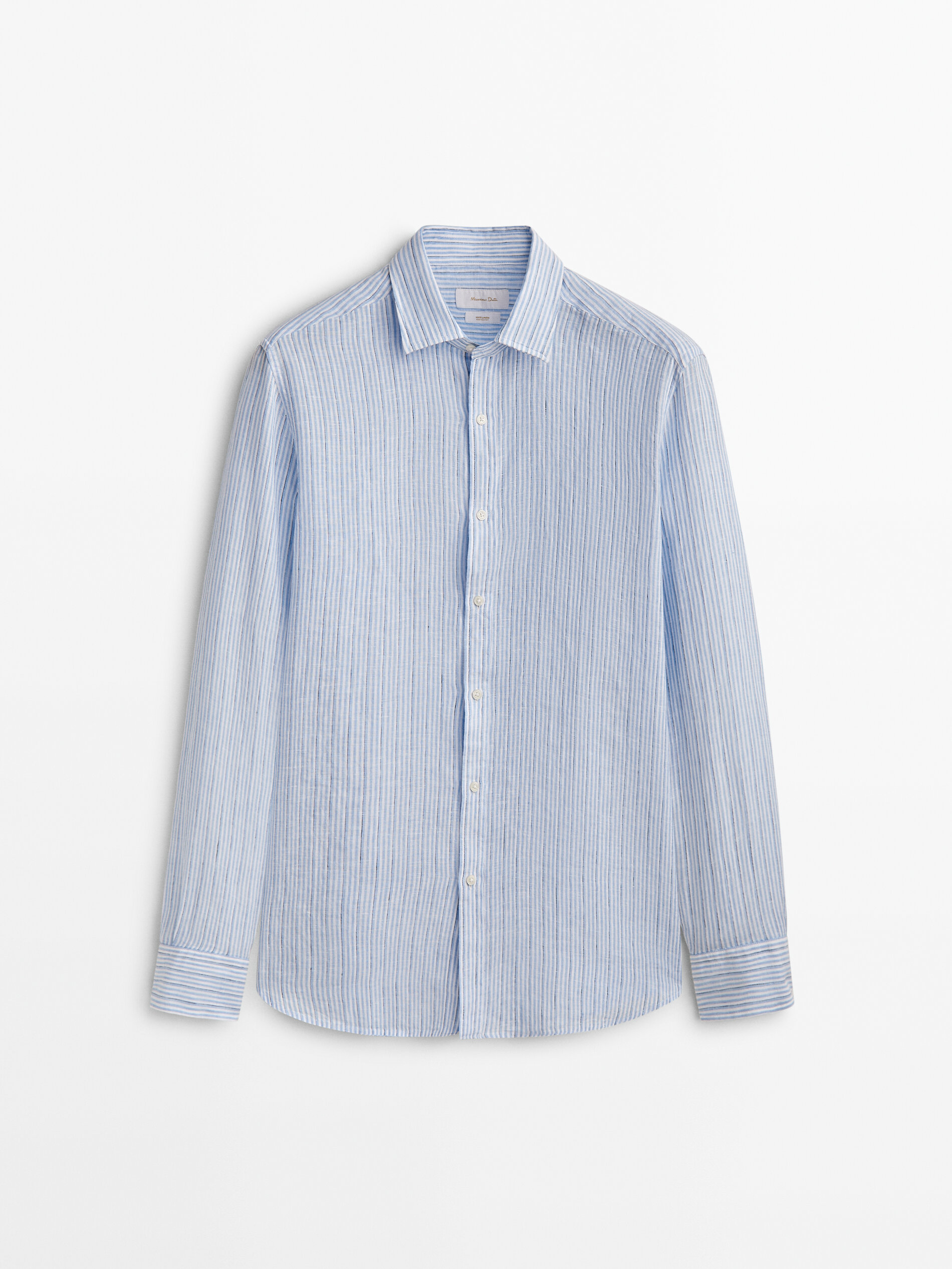Camisa rayas 100% linho slim fit - AZUL CLARO