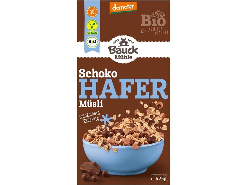 Bauck Mühle Müesli Hafer Schoko 425 g Demeter zertifiziertes Müsli mit Schokolade