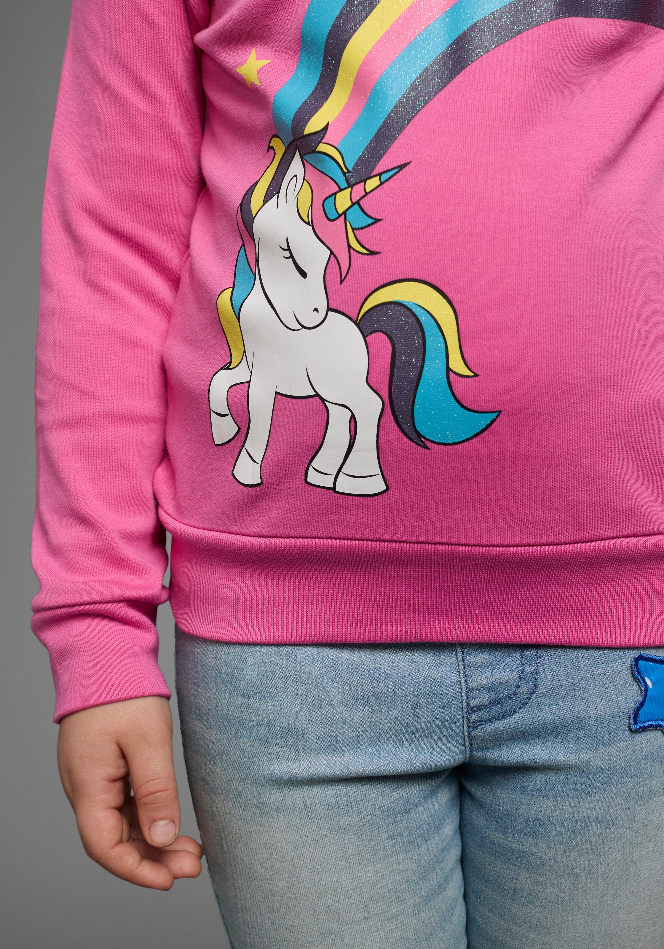 KIDSWORLD Langarmshirt »EINHORN Regenbogen«, Langarm,  Basic-Passform,  bedruckt,  aus Baumwolle