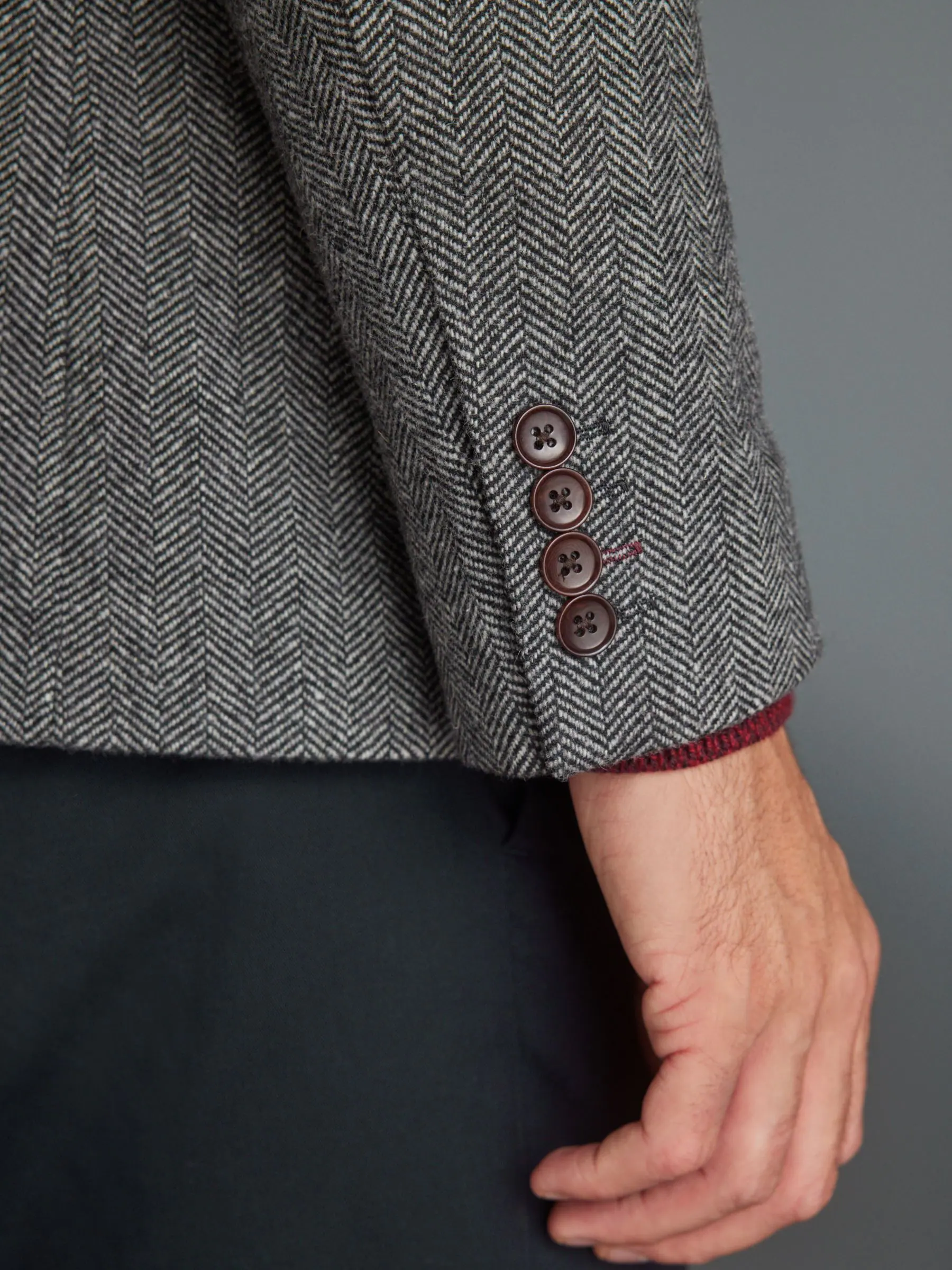 Grijs - Slim Fit - Signature Nova Fides Blazer van wolblend met visgraatmotief