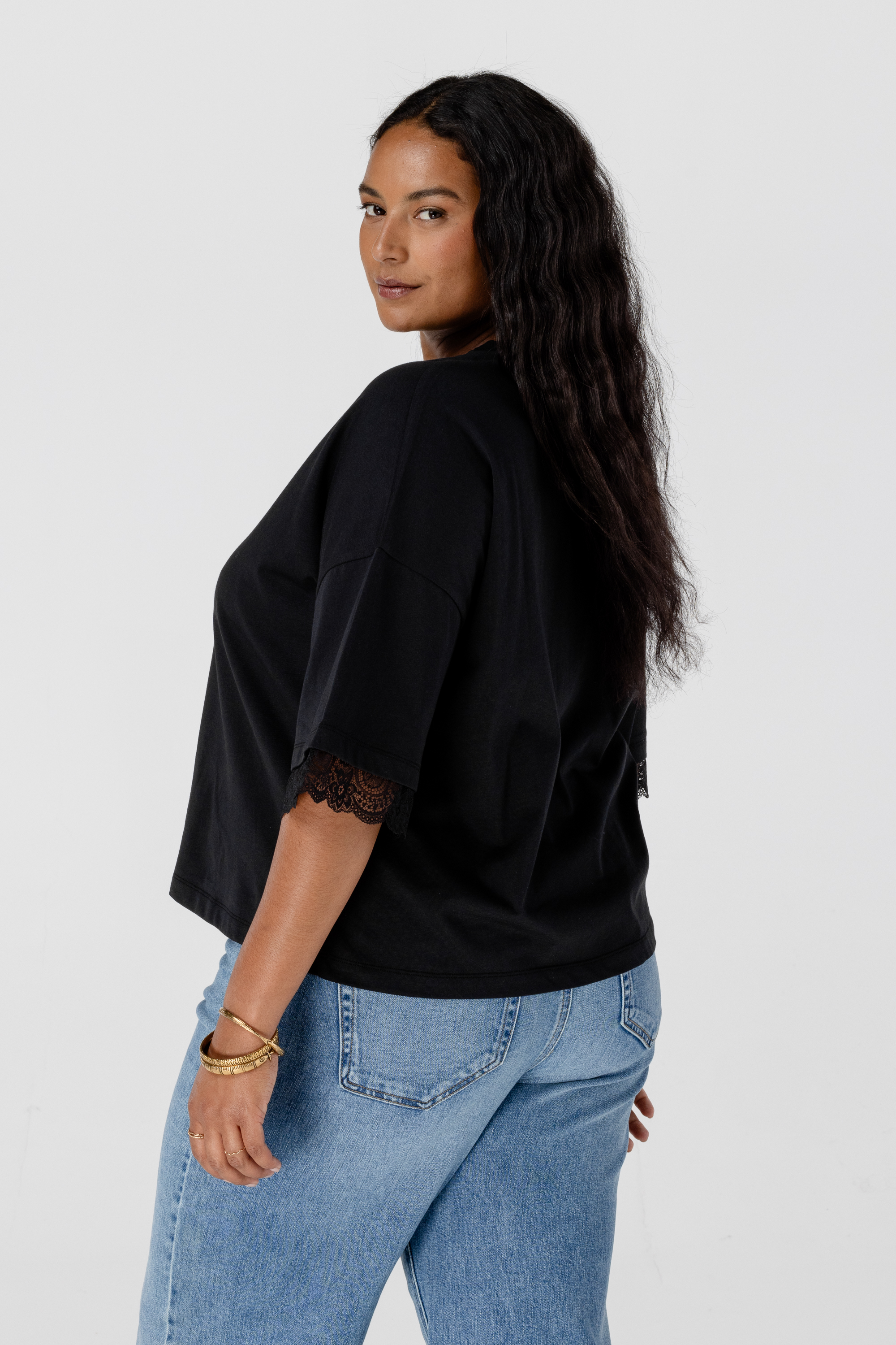 T-shirt met kanten details Zwart