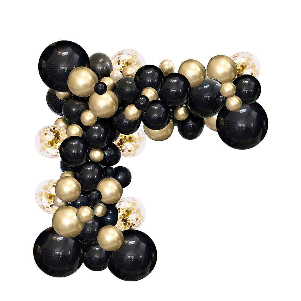 (130-tlg. Set) Party Deko Ballons Latex Luftballons mit Konfetti - Schwarz / Gold