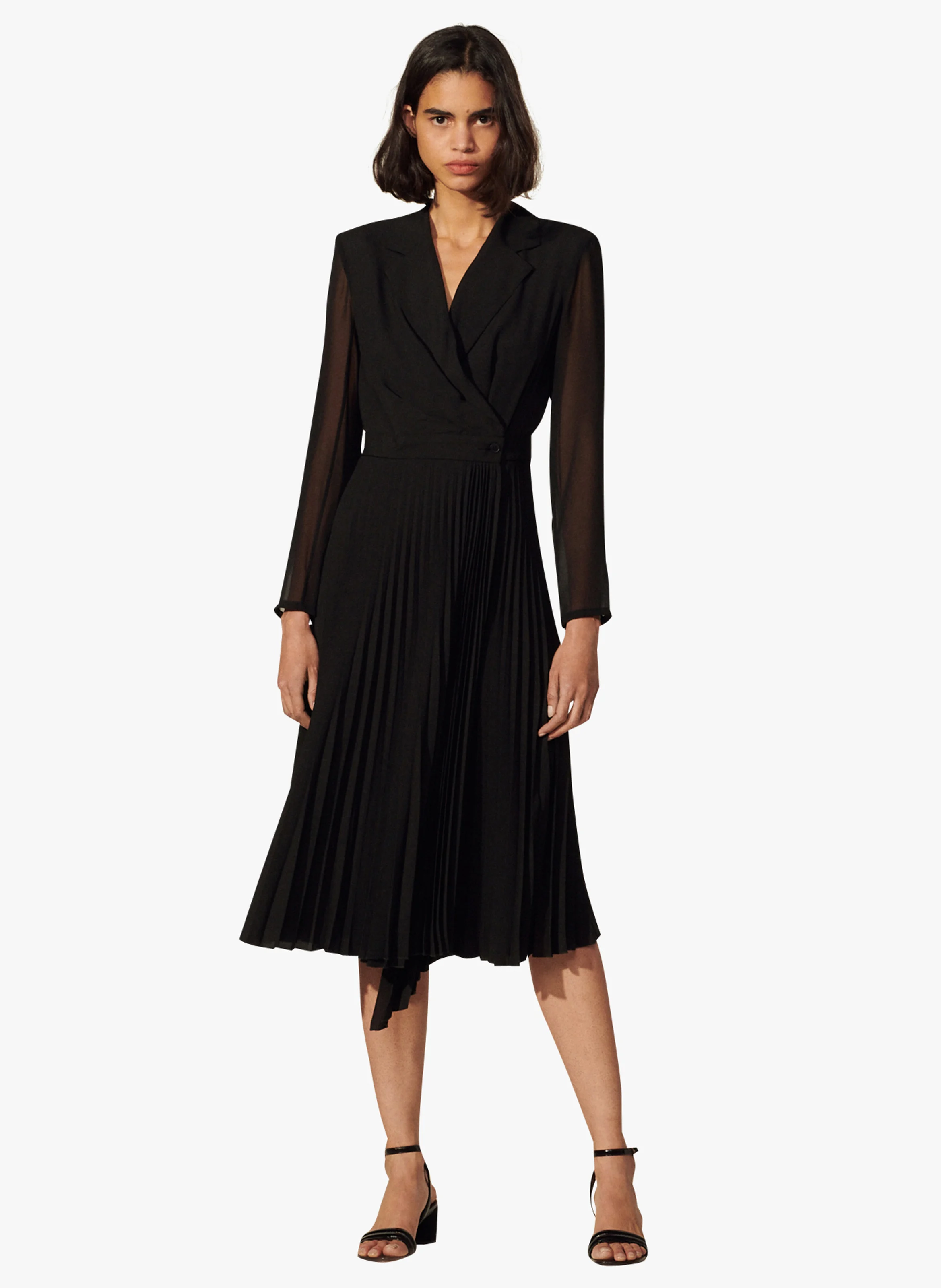 Robe midi portefeuille plissée | Noir