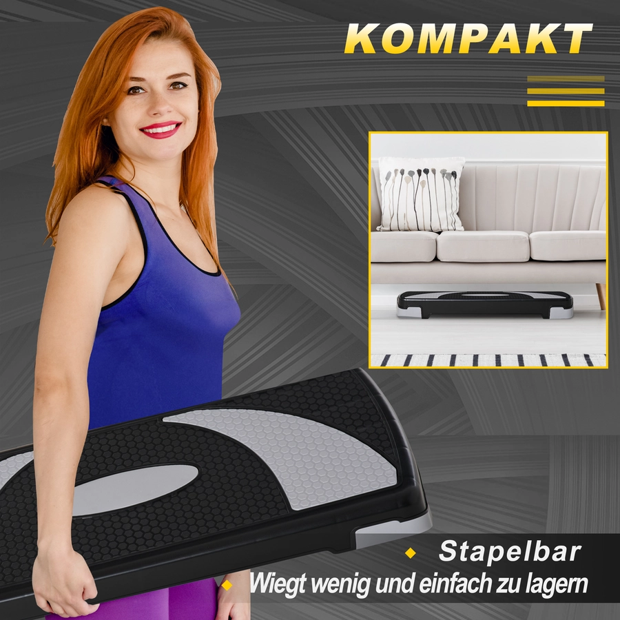 HOMCOM Steppbrett mit 3 Stufen schwarz, grau