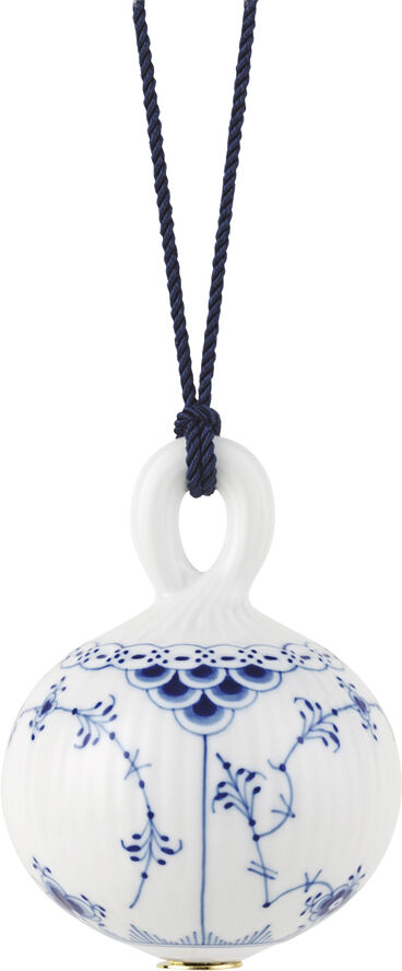 Royal Copenhagen Musselmalet Halvblonde julekugle, 9,5 cm. Hvid