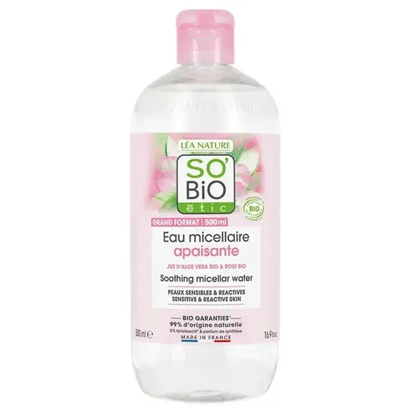 Água Micelar Calmante So'Bio Étic Hydra Aloe Vera com Suco de Aloe Vera Orgânico 500ml