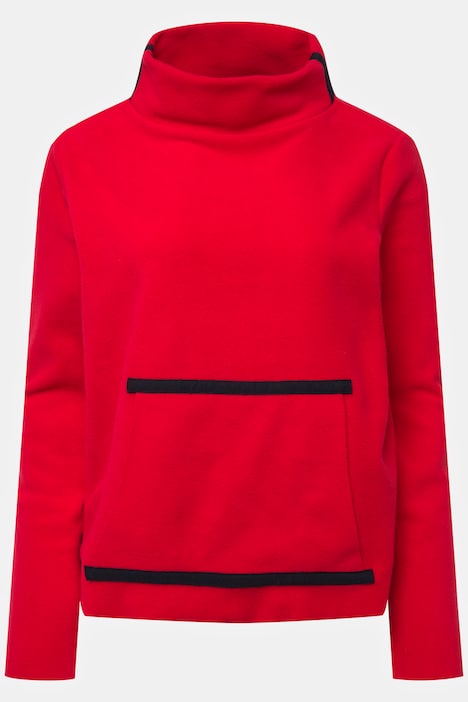 Fleece-Pullover, farbige Schmuckbänder, Stehkragen, Langarm