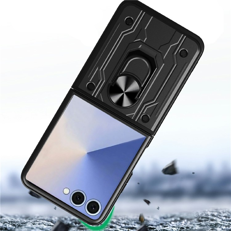 Samsung Galaxy Z Flip7 Hybrid Hardcase Hülle   Magnetischer Kickstand Haltering - Schwarz