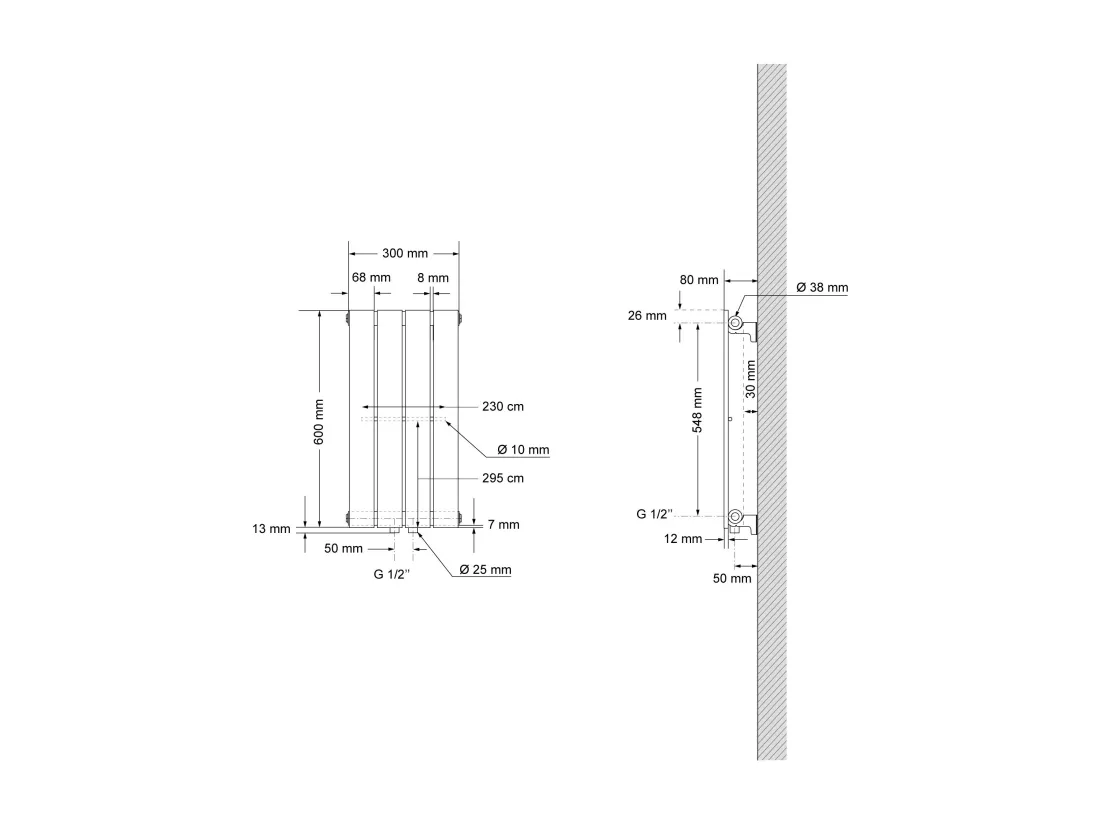 Panneau de chauffage monocouche Radiateur plat Radiateur design blanc 300x600 mm