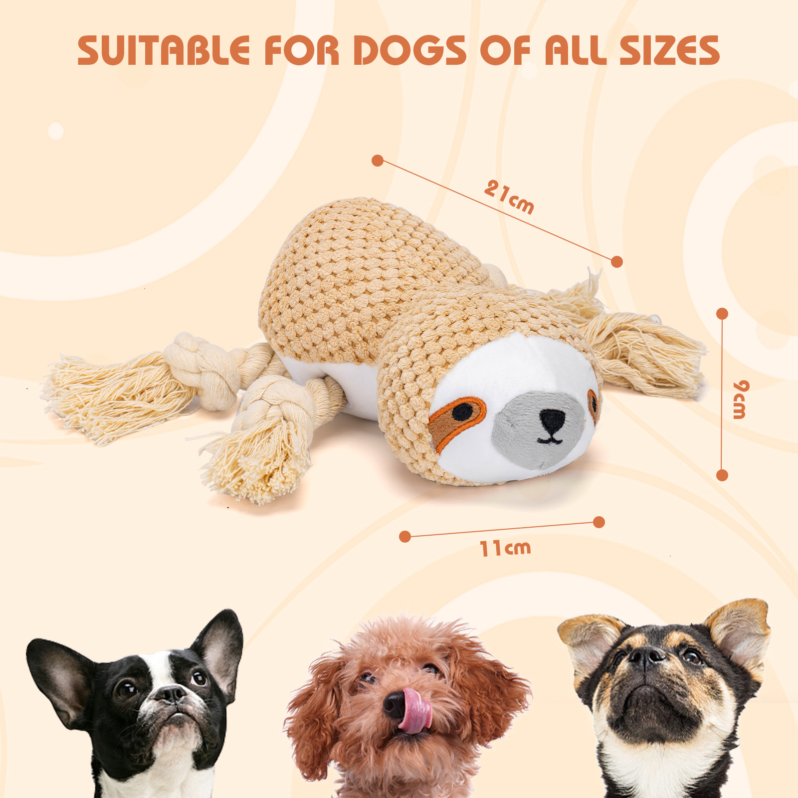Brinquedos para cães Nobleza, brinquedos de pelúcia com som, brinquedo interativo durável para cães de pequeno, médio e grande porte (preguiçoso)