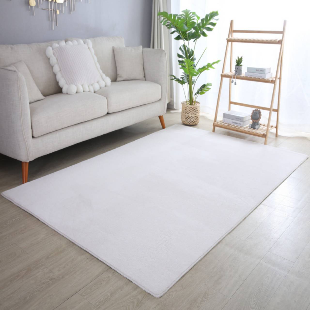 Waschbarer Teppich Wohnzimmer, Kurzflor rutschfest Flauschig Weich, Einfarbig, Felloptik, Super Soft