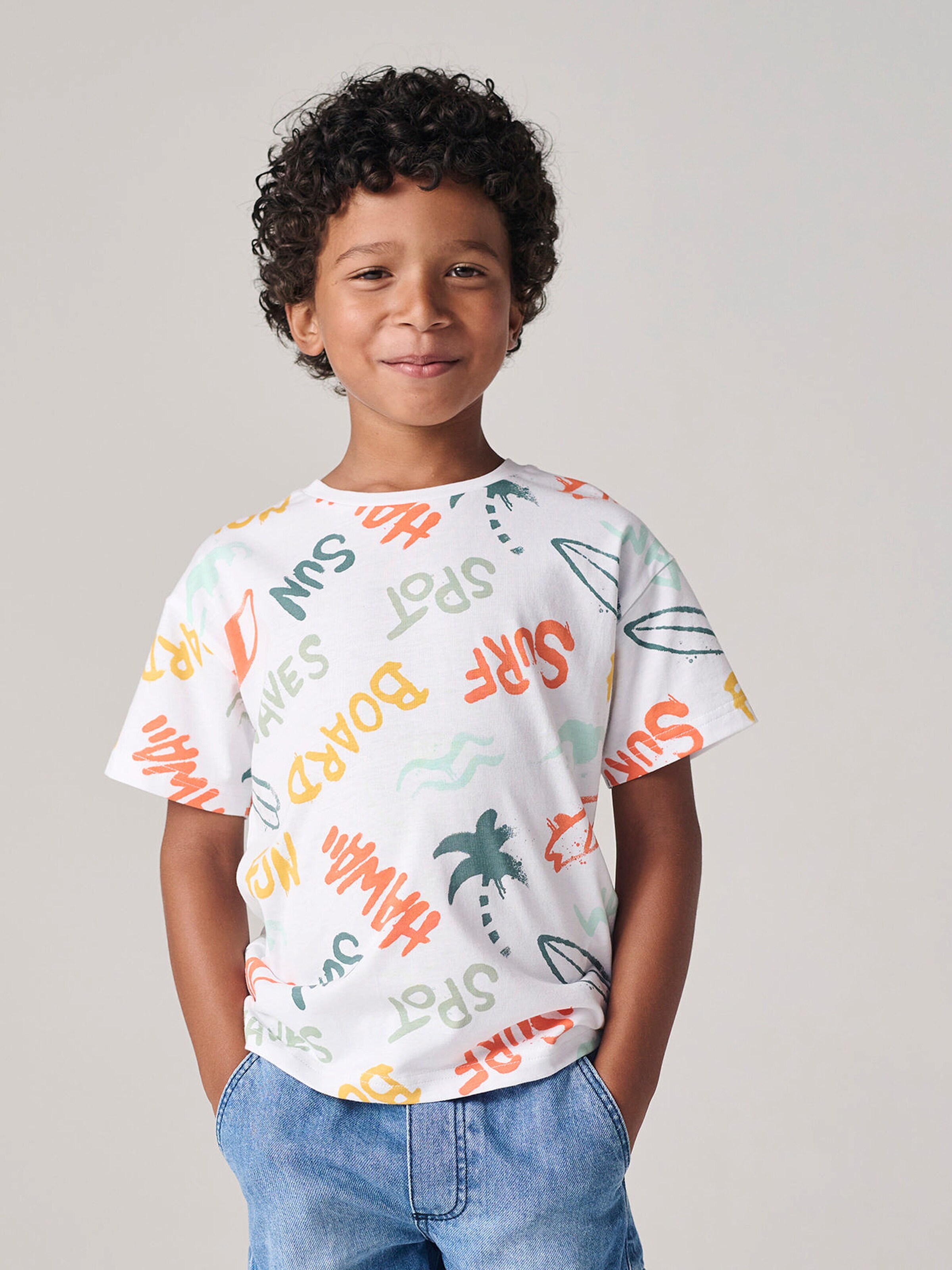 Vertbaudet Jungen T-Shirt mit Recycling-Baumwolle Sommermotive mehrfarbig