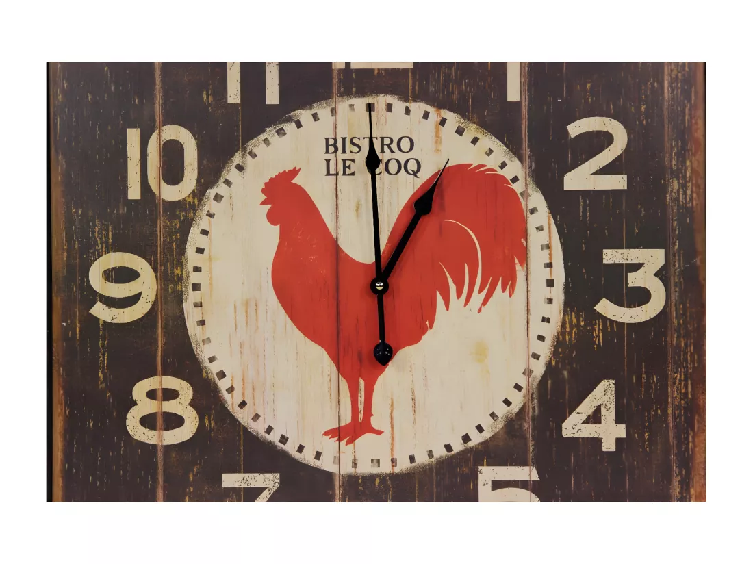 Horloge ancienne murale carre bistrot le coq Fer Marron - Décoration d'Autrefois