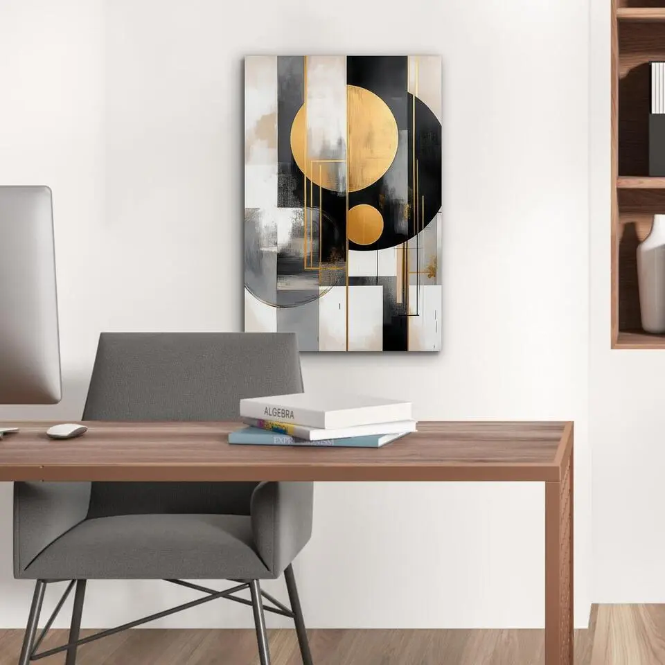 MuchoWow Aluminium Schilderij 40x60cm Abstract Goud Zilver Vormen