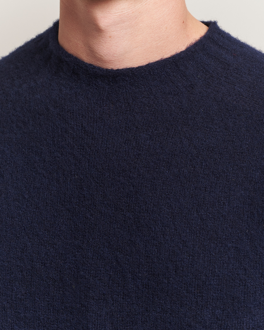 Sunspel Brushed Shetland Crew Neck Navy