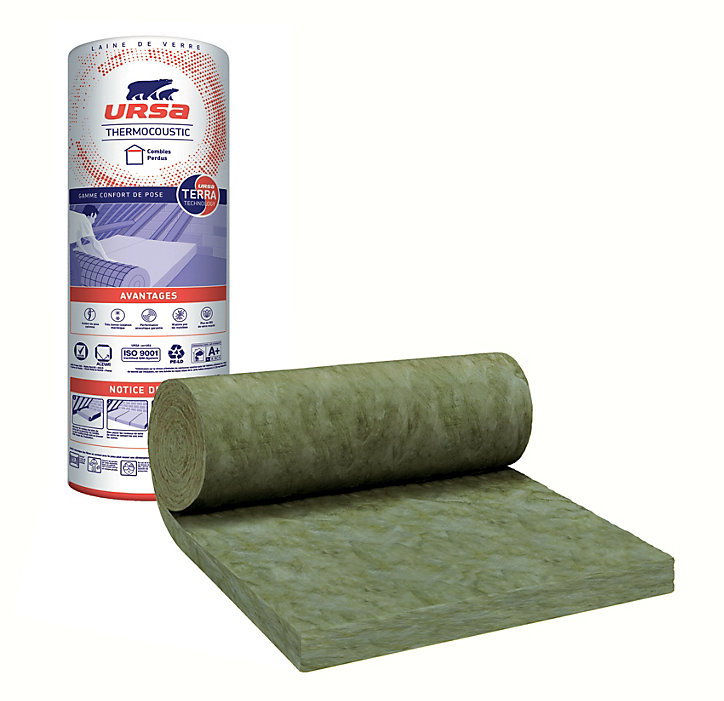 Rouleau laine de verre combles perdus URSA Thermocoustic 8 x 1,2 m Ép. 10 cm R. 2,50 m².K/W