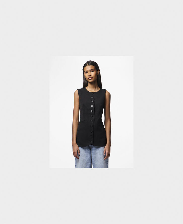 Pieces PCKAMIL SL O-NECK LONG VEST D2D Sort