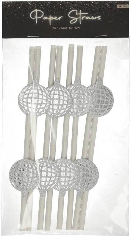 Jens Living papieren rietjes Discoballen zilver 8 stuks
