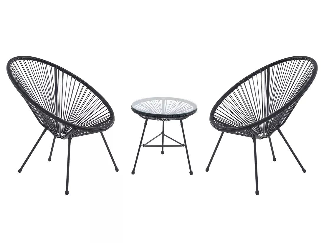 Salon de jardin en fils de résine tressés : 2 fauteuils et une table - Noir - ALIOS III de MYLIA