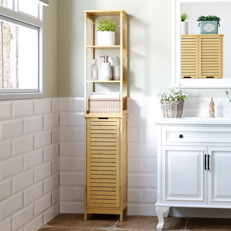 kleankin Badezimmerschrank mit 3 Ablagen natur