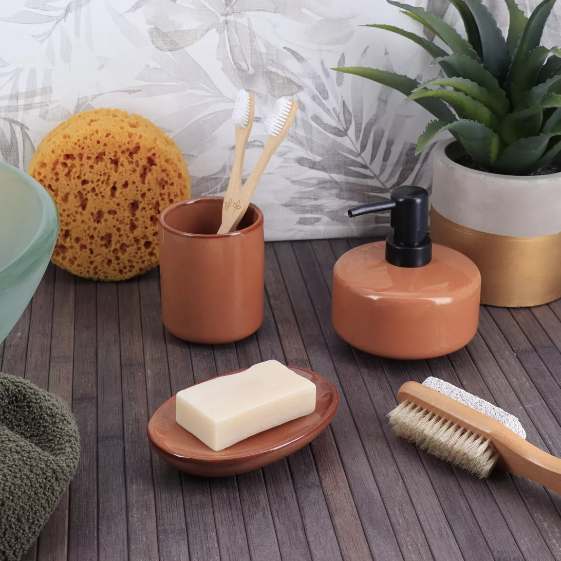 Set d'accessoires salle de bain grès laqué Season color Ambre