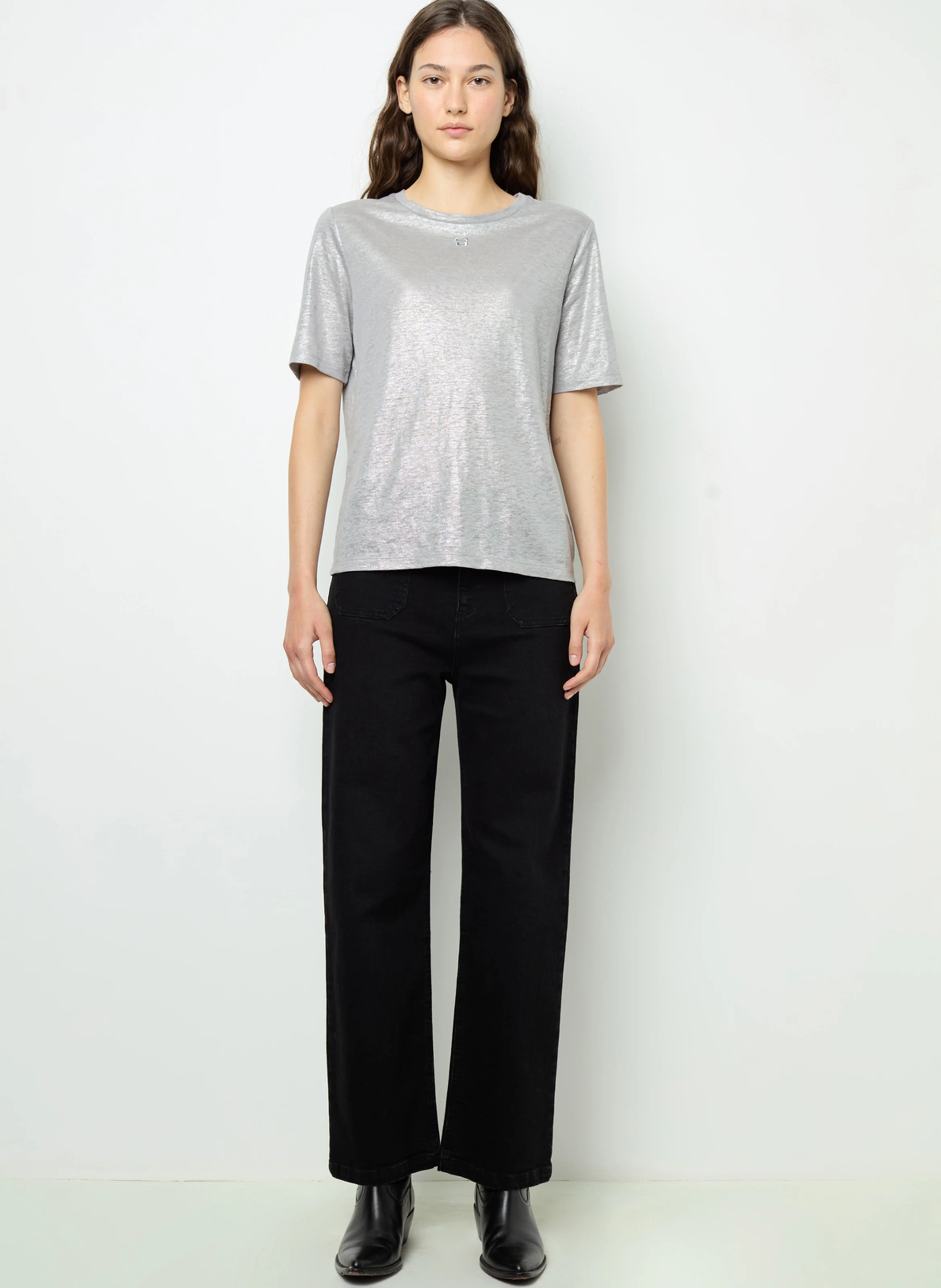 AIDA - Tee-shirt col rond en lin | Gris