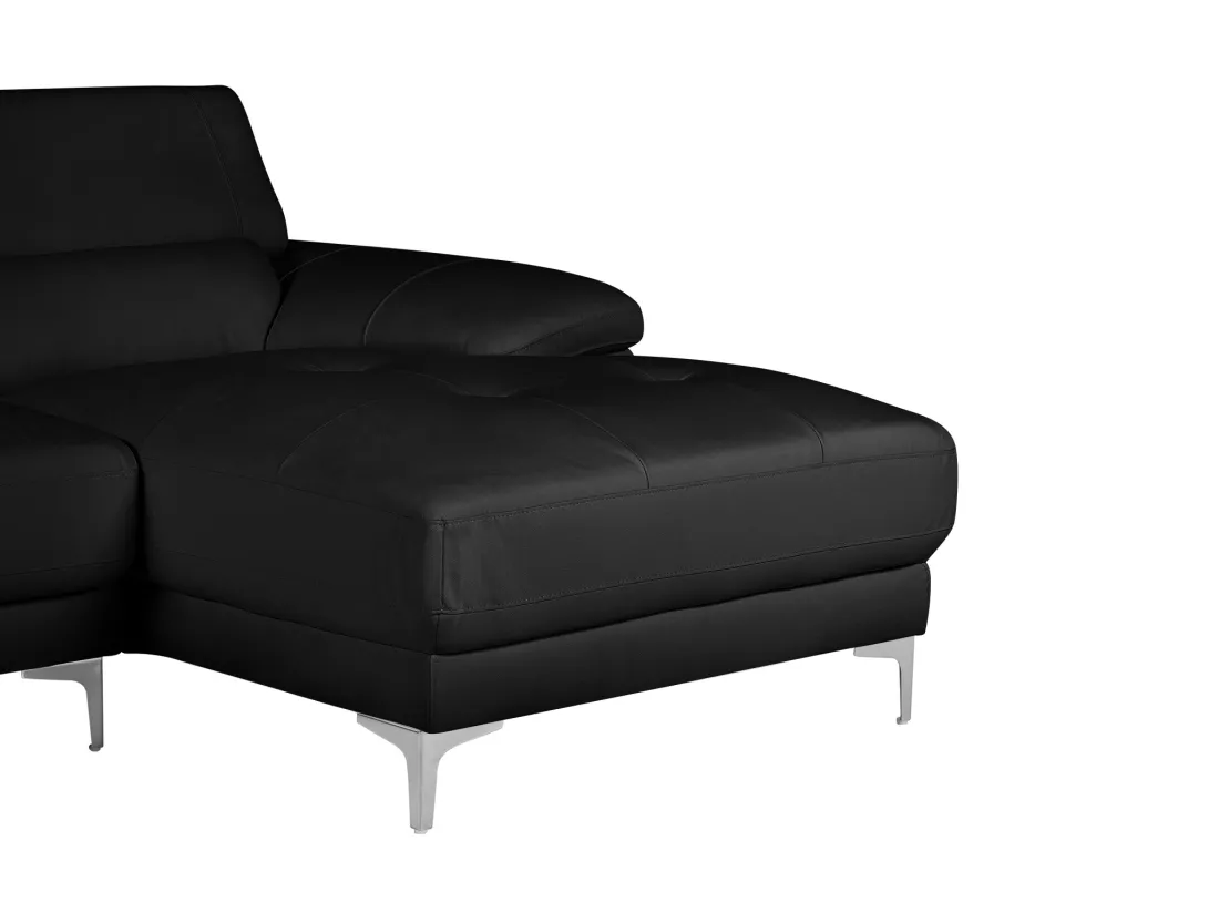 Canapé d'angle en cuir SOLANGE - Noir - Angle droit