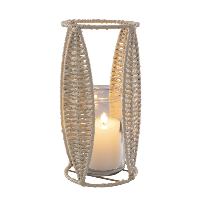 Laterne  - Boho - beige - groß - ca. 13,5 x 28 cm