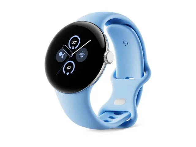 Google Pixel Watch 2 - Poleret sølvaluminium - smart ur med aktivt bånd - fluoroelastomer - bås - båndstørrelse: S/L - 32 GB - Bluetooth, Wi-Fi, NFC - 31 g