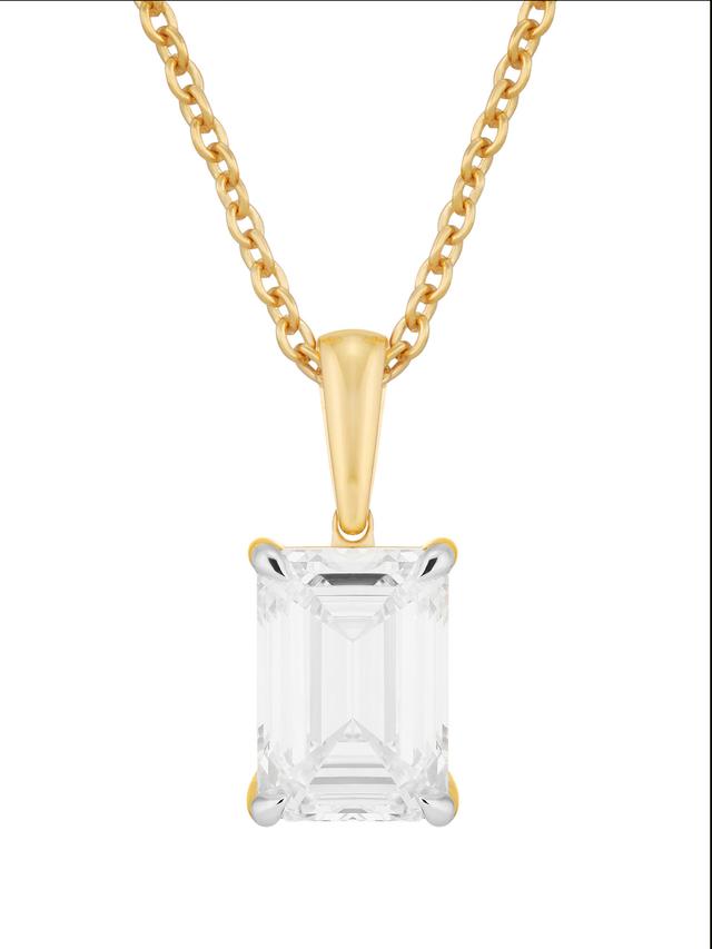 Brillant-Anhänger & Kette, 3.0 ct., Emerald-Cut, LG, Gold 585