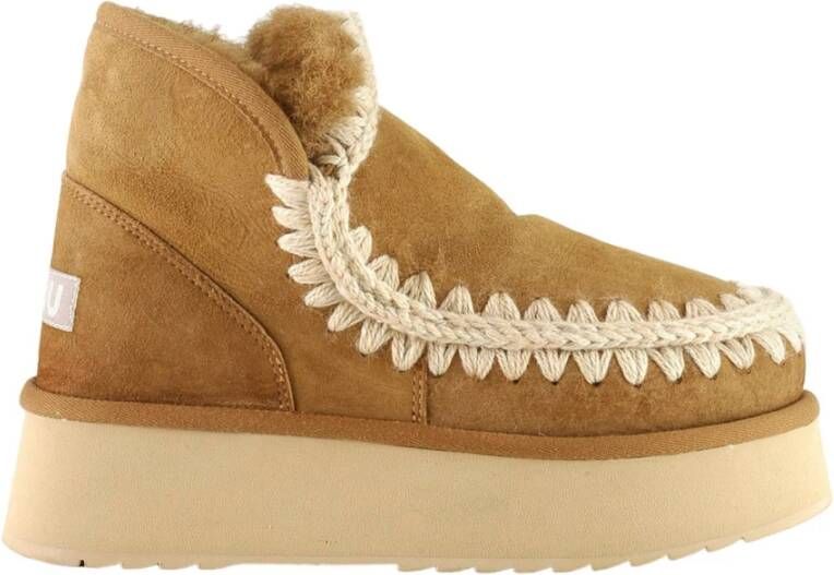 MOU Vachtlaarzen Dames Mini Eskimo Platform Boot Maat: 40 Materiaal: Suède Kleur: Cognac