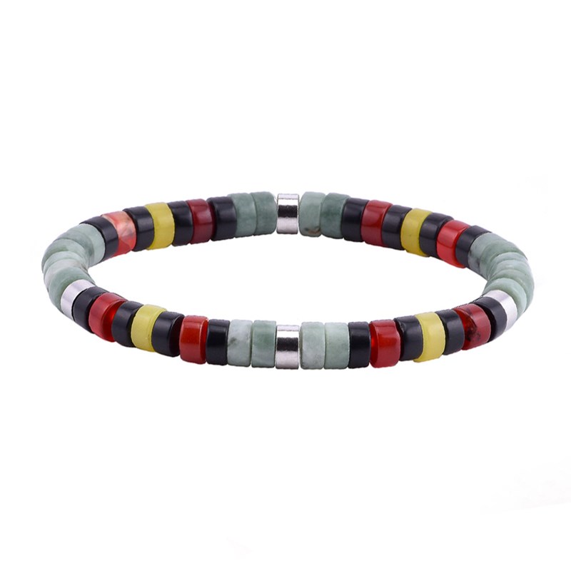 Bracelet homme perles heishi jade vert fonce agate rouge agate noire jade citron