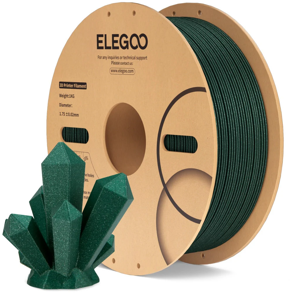 Elegoo  PLA Sparkle Green, 1,75 mm / 1000 g    PLA Filament mit funkelndem Glanzeffekt in Green