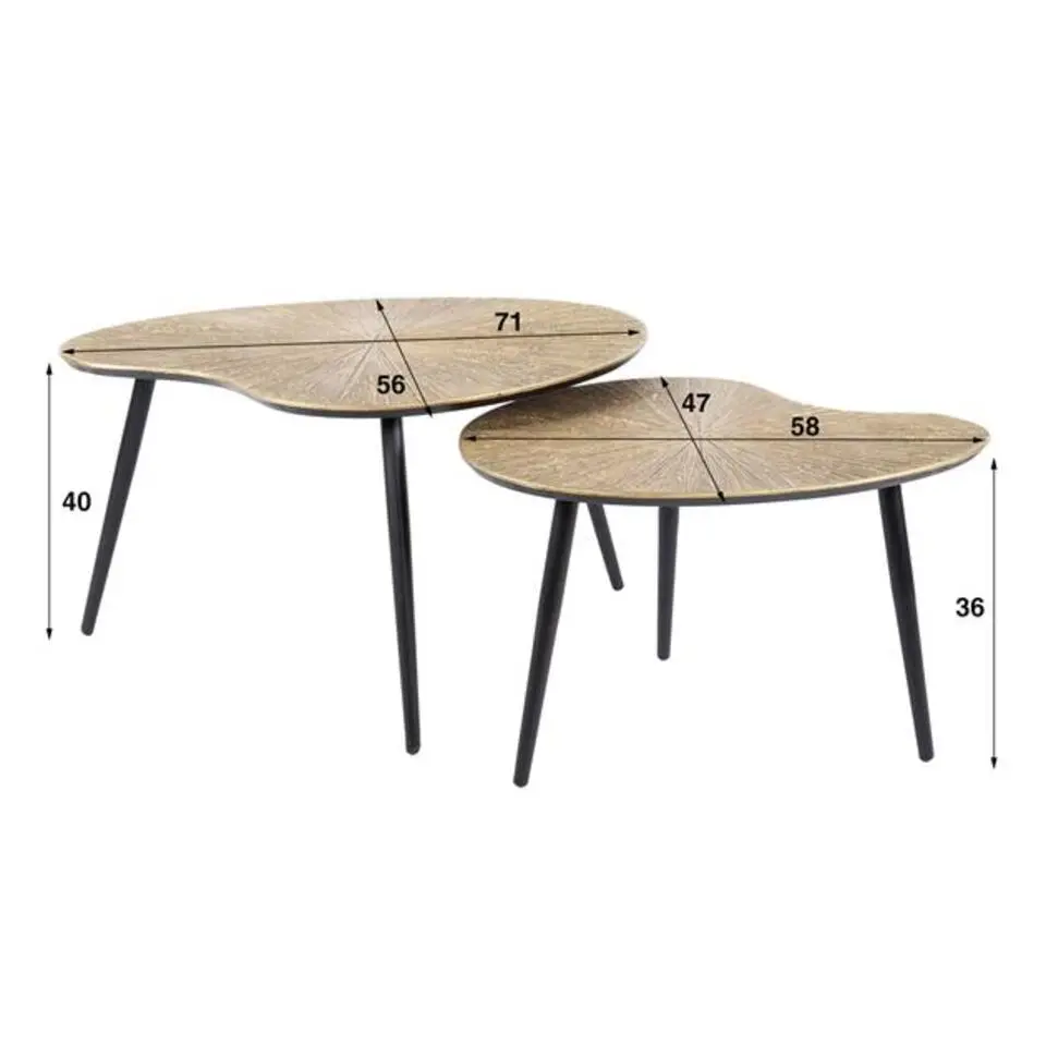 Hoyz Collection - Salontafel Set-2 Niervormig Ray - Brons/Goud Metaal