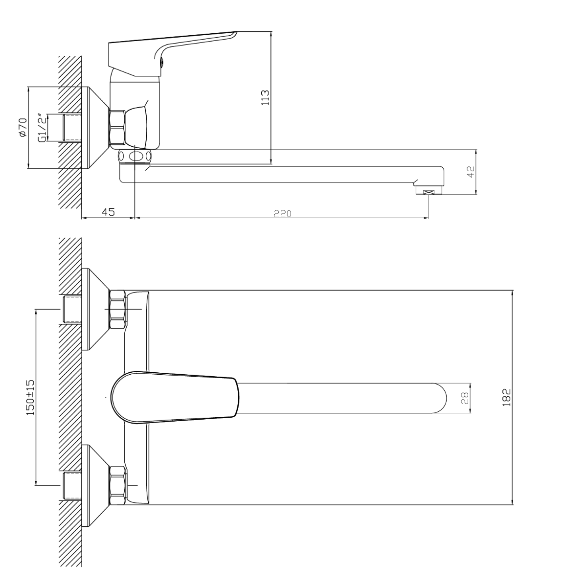 Sapho Lotta wandmengkraan met kraanuitloop 22cm chroom