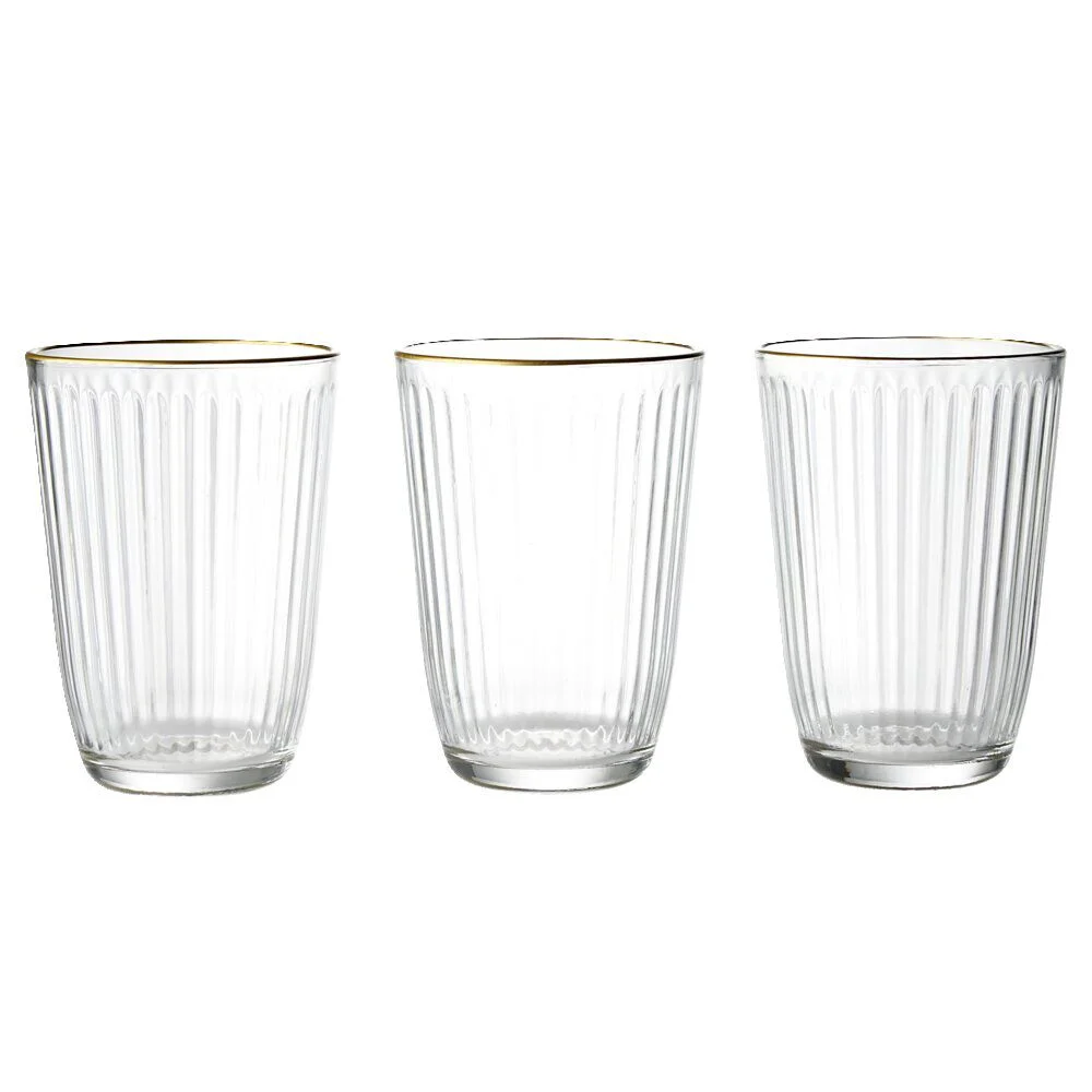 Verre haut strié bord doré 39,5cl Ø8,5cm H12cm