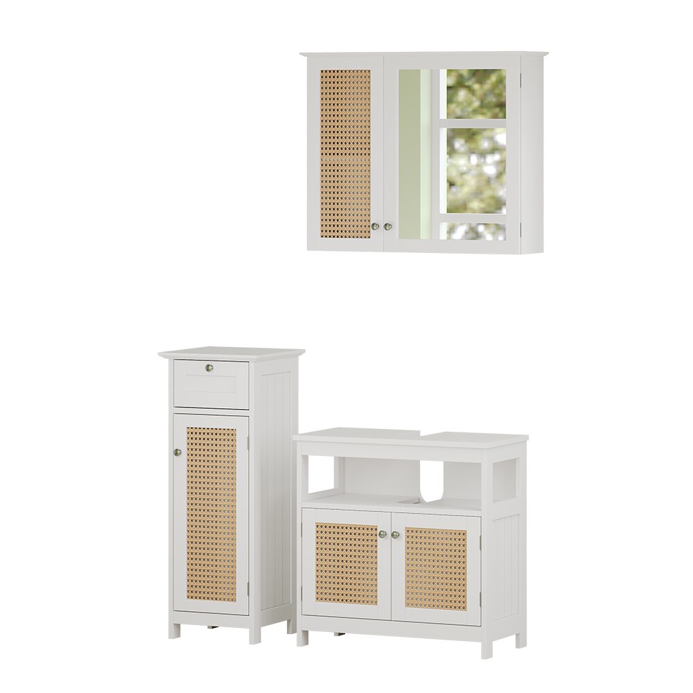 Vicco Badmöbel-Set Rosario, Weiß, moderne Serie, Badezimmer, dekorative Front, Spiegelschrank, Waschtischunterschrank, Midischrank