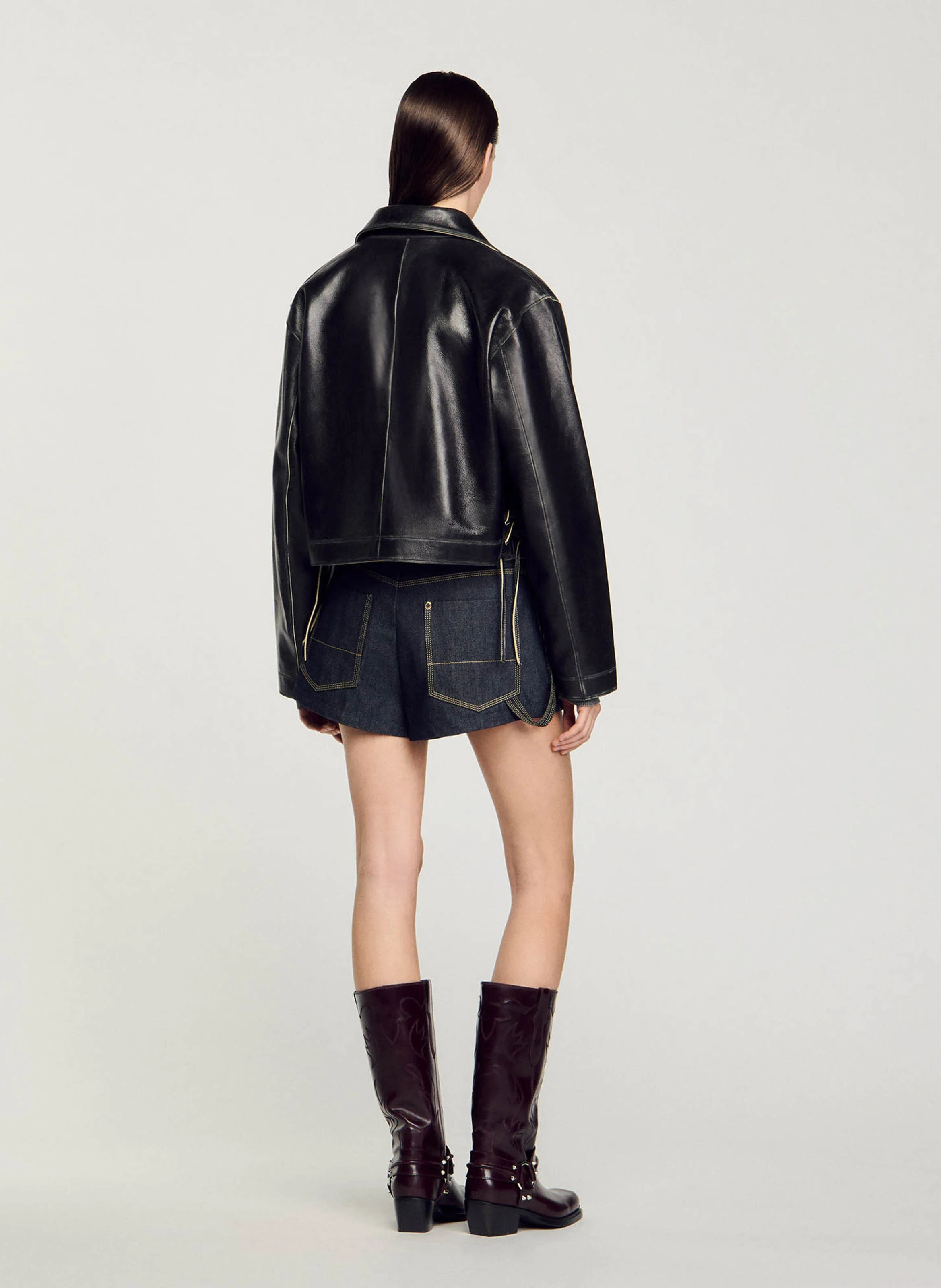 Blouson en cuir vieilli | Noir