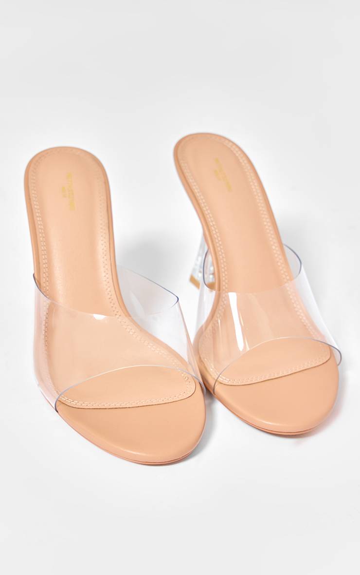 Transparent Mules À Talon Haut Bout Rond En SYNTHÉTIQUE Coupe Large