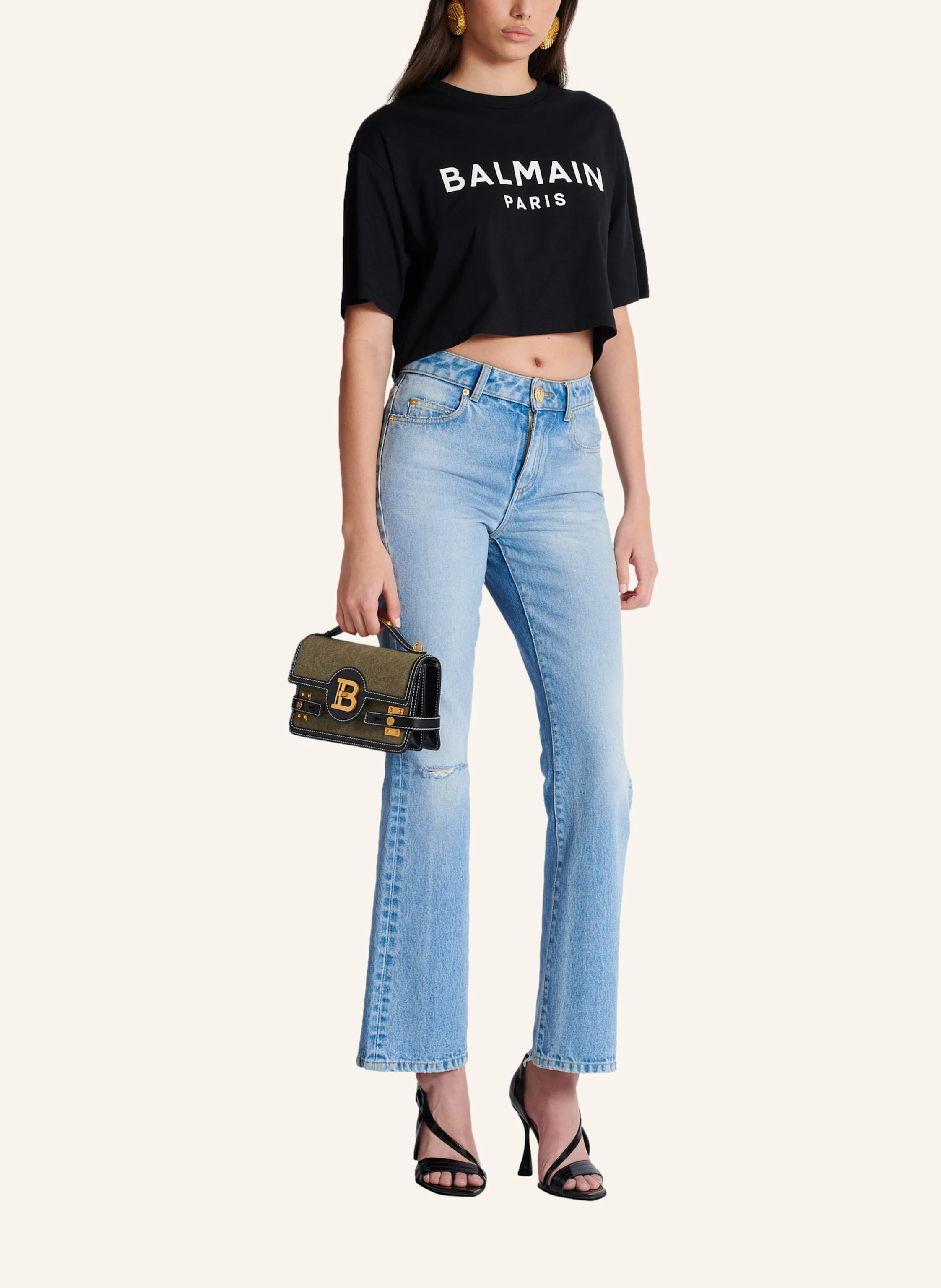 BALMAIN Tasche B-Buzz Shoulder 24 aus Leder und Canvas