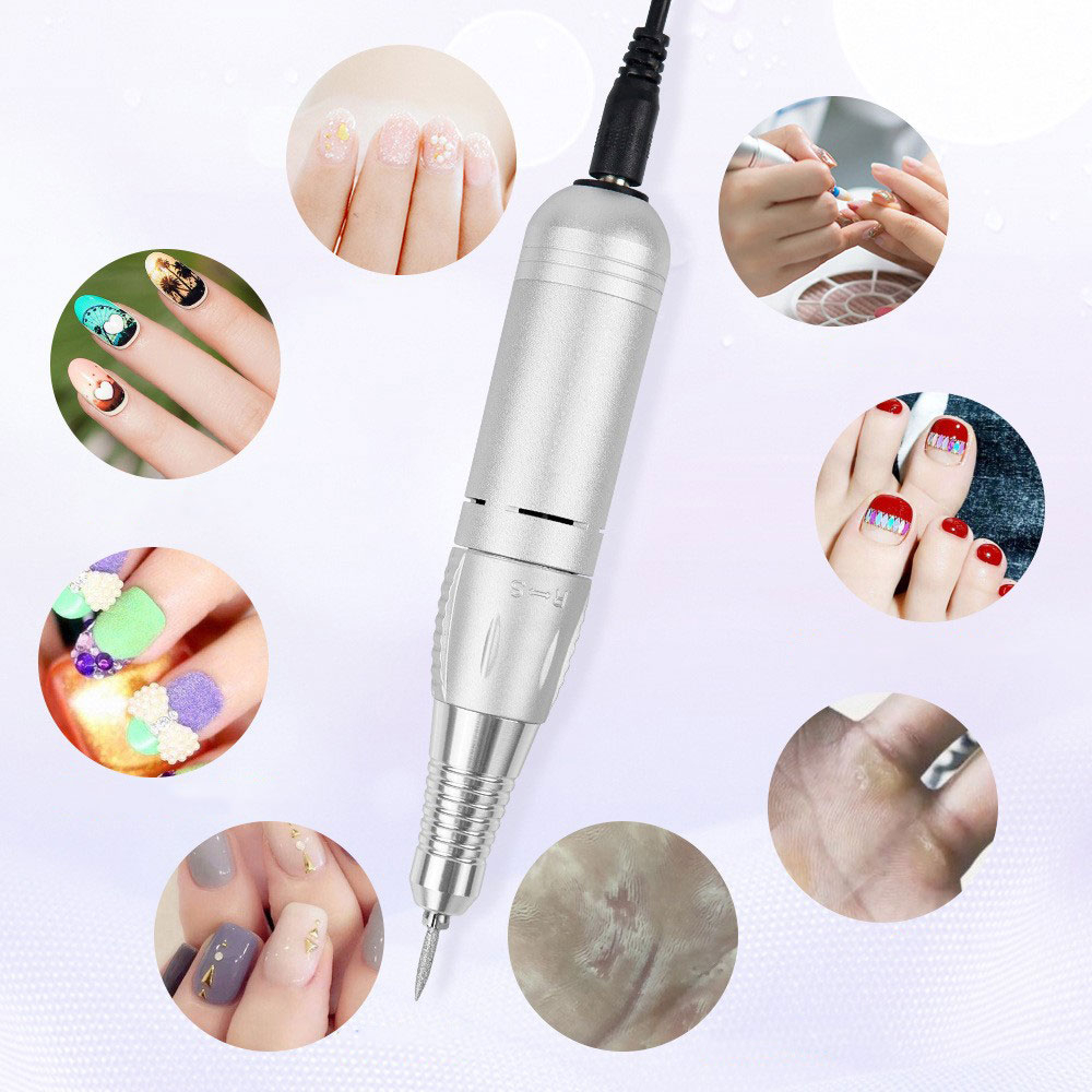 (6in1) Elektrische Nagelfräse Nagelpflege mit Pedale Polierwerkzeug Maniküre Pediküre - Gold
