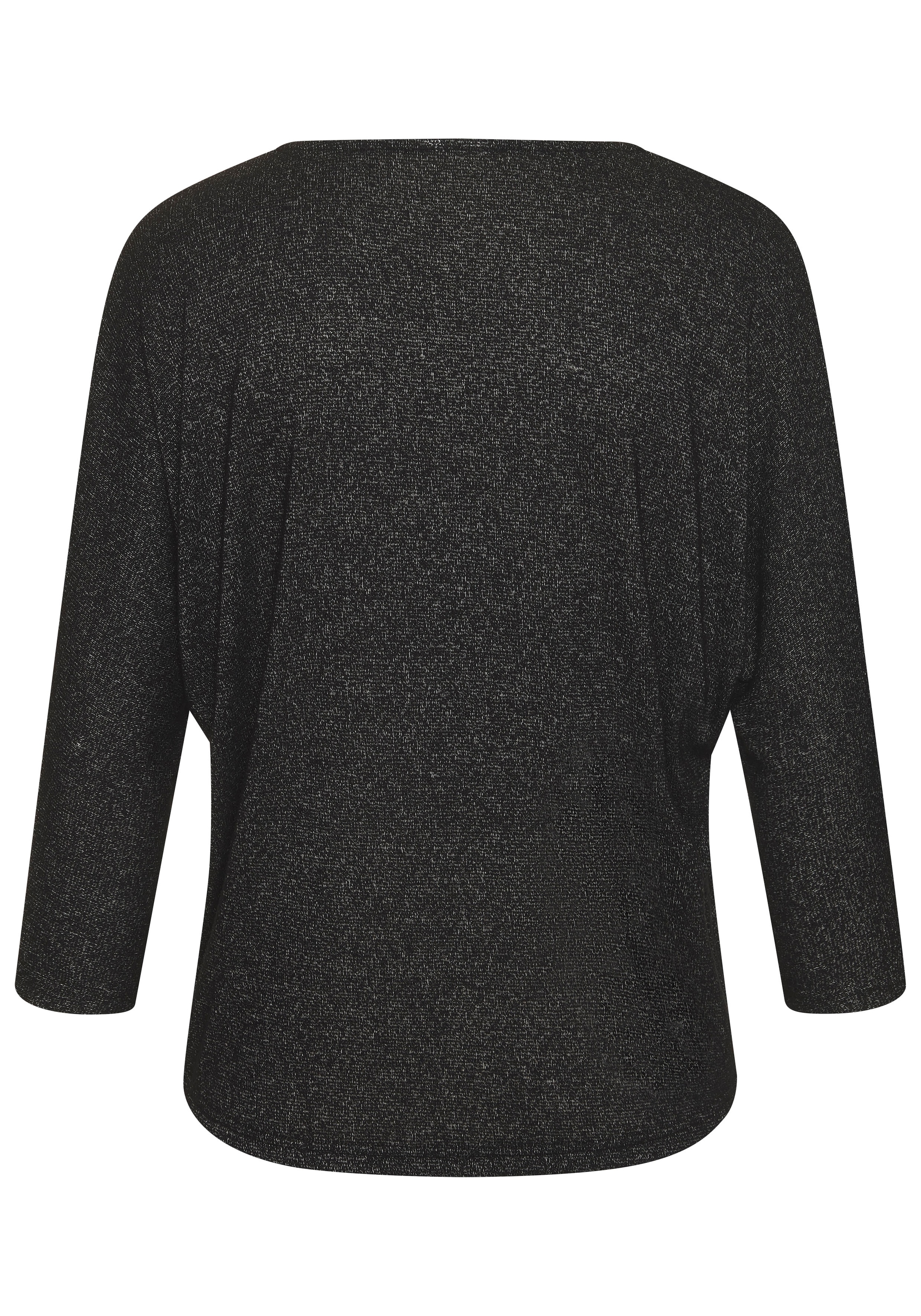 LASCANA 3/4-Arm-Shirt »mit Strassknopf in Blütenform«, aus leichtem Feinstrick in Melange Optik