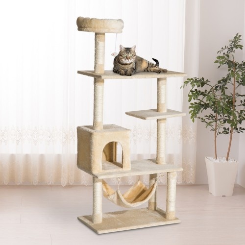 Árvore para gatos Pawhut de 5 níveis, bege, com arranhador.