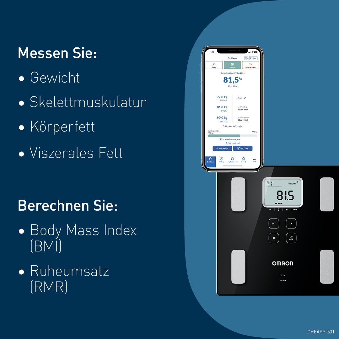 Omron Körper-Analyse-Waage »VIVA HBF-222T-EBK« mit kostenloser App