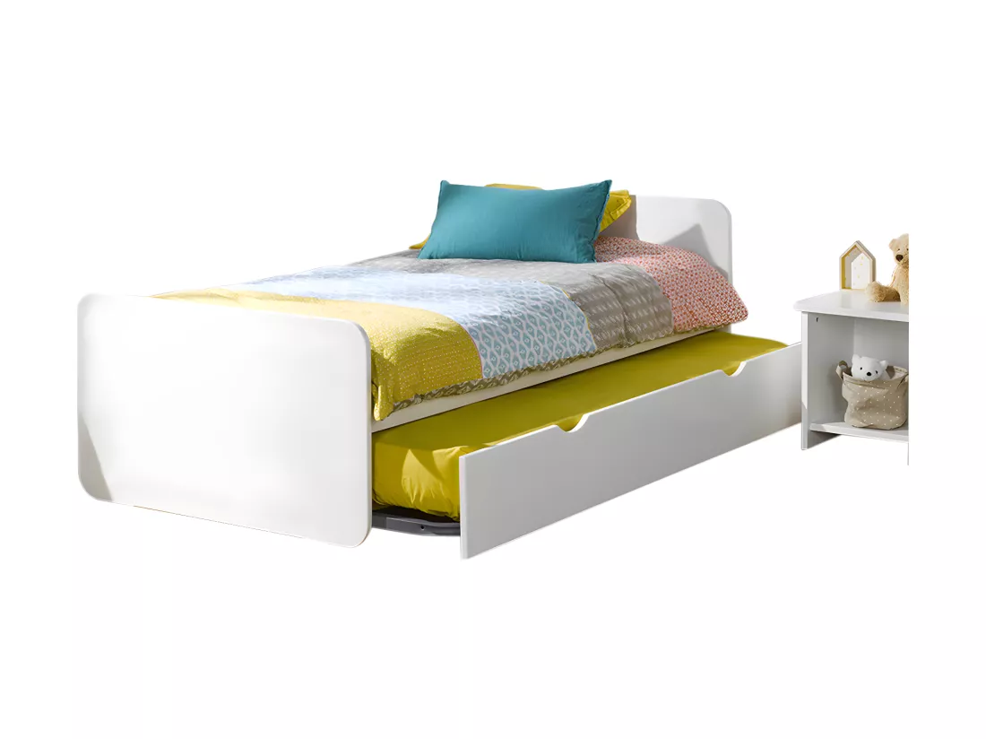 Pack lit gigogne avec 2 matelas 90x190 cm bois massif blanc LUPIN